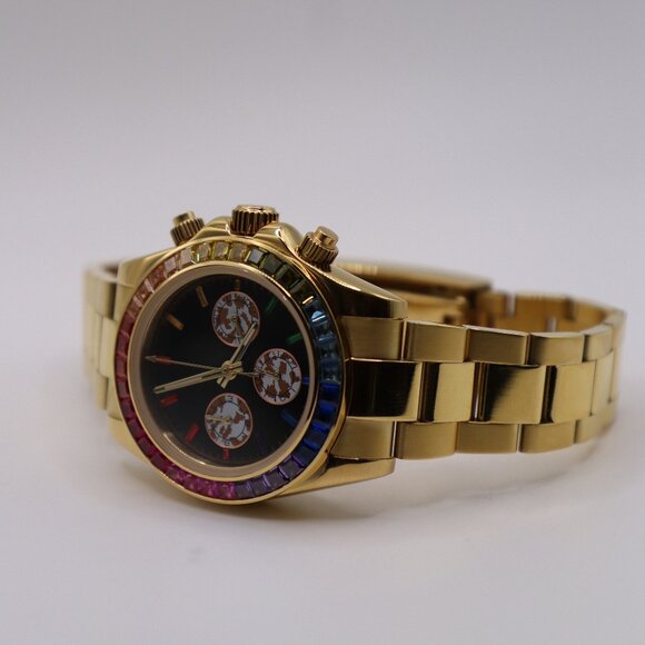 Rainbow Moissanite Diamond Watch – Gold Case & Bracelet - Picture 5 of 8